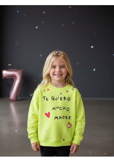 Kız Çocuk Yazılı Neon Renk İnce Sweatshirt-16593 Yeşil