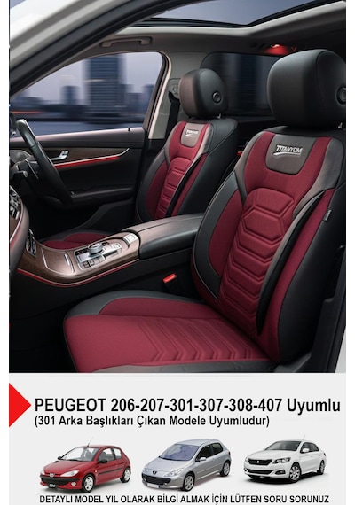 Titanyum Serisi Lüks Keten Oto Koltuk Kılıfı- Peugeot 206-207-208-306-307-407- Uyumlu Bordo