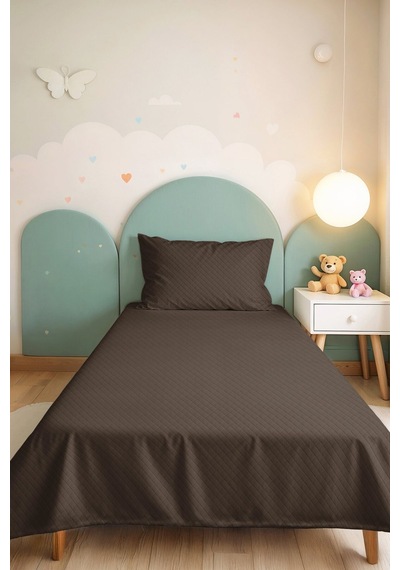 Vizon Minimal Genç Odası Tek Kişilik Pike Takımı - Modern Kapitone 160x220 Cm Yazlık Yatak Örtüsü Siyah
