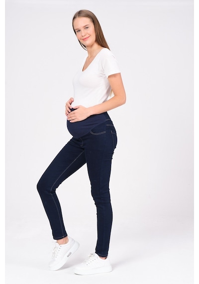 Busa Hamile Esnek Karın Bantlı Skinny Termal Kot Pantolon Mavi-mavi