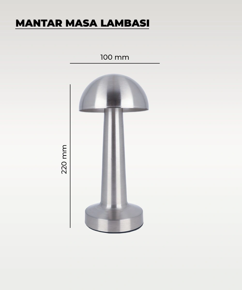 Krom Mantar Masa Lambası - Dokunmatik - 3 Renk Işık Krom