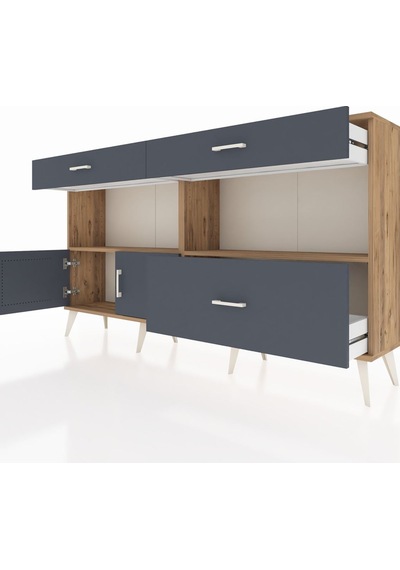 Arges Konsol 2 Raflı 3 Çekmeceli 2 Kapaklı 176x30x99 Çam-antrasit Çam-antrasit