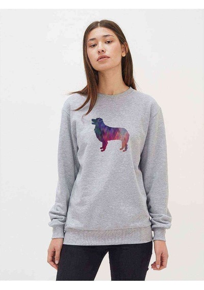 Silhouette Australian Shepherd Dog Baskılı Gri Kadın Sweatshirt