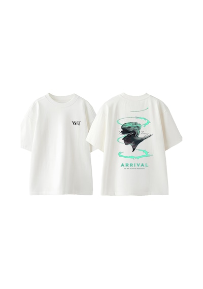 Thewert Arrival Tasarım Sırt Baskılı Pamuk Beyaz Oversize T-shirt