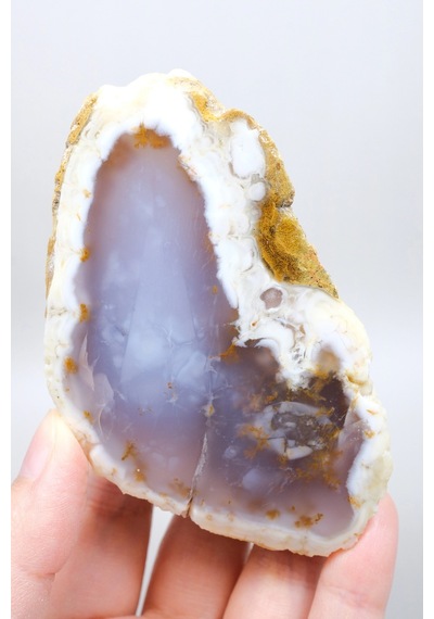 Nadir Turuncu Dendrit Merlinit Cilalanmış Yarım - Açık Mavi Dendritik Opal