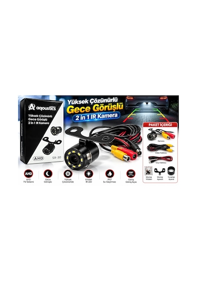 Park Kamerası - Sx-30 Ahd 2 İn 1 Ir Led Gece Görüşlü Araç Geri Görüş Ve Park Kamerası