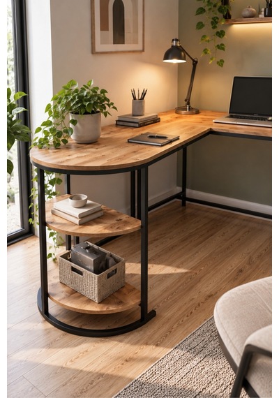 Sulorahome Tipi Köşe Çalışma Masası 2 Raflı Atlantik Çam