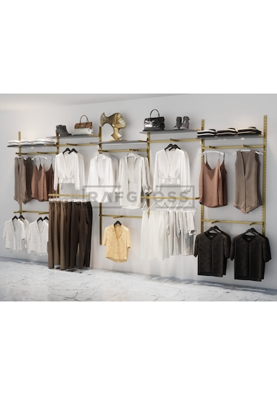 Mağaza Raf Sistemi, Askılık Sistemi, Butik, Mağaza Stand-305x200 Gold - Antrasit