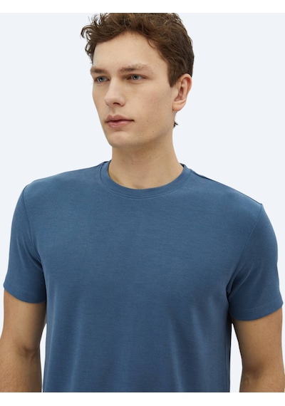 Kip İndigo Düz Bisiklet Yaka T-shirt İndigo