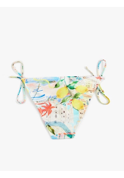 Koton Amalfi Temalı Limon Desenli İpli Bikini Altı Mavi Desenli 5sak00229mm Mavi