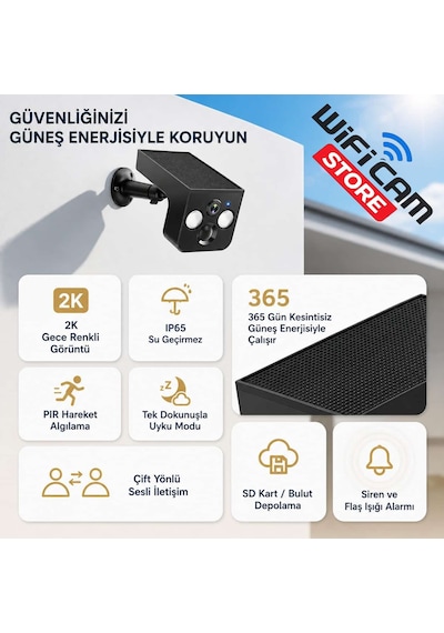 2k Mini Güneş Enerjili Akıllı Wifi Güvenlik Kamerası