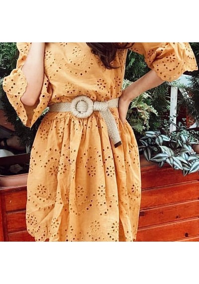 Fashion Moon Jüt Hasır Sarmalı Daire Şeklinde Tokalı Hasır Model 2 Kadın Kemeri Açık Bej
