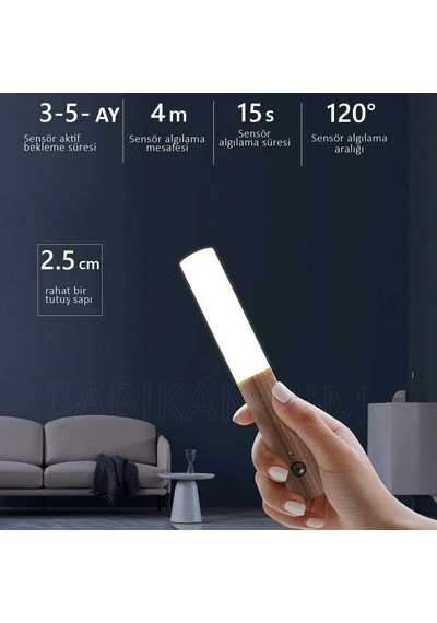 Sensörlü Harekete Duyarlı Led Duvar Apliği Ahşap