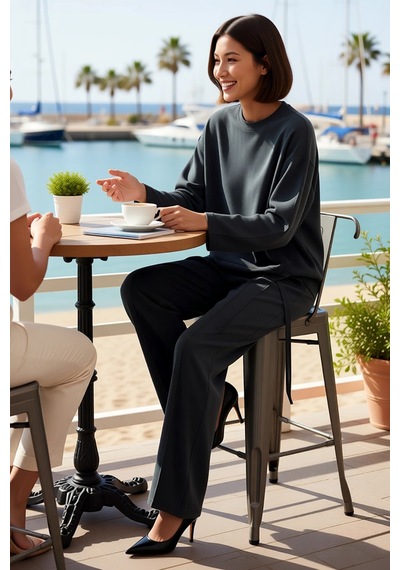 Benerly Kadın Oversize Silky İnterlok Örme Takım Uzun Kollu Rahat Kesim M Antrasit
