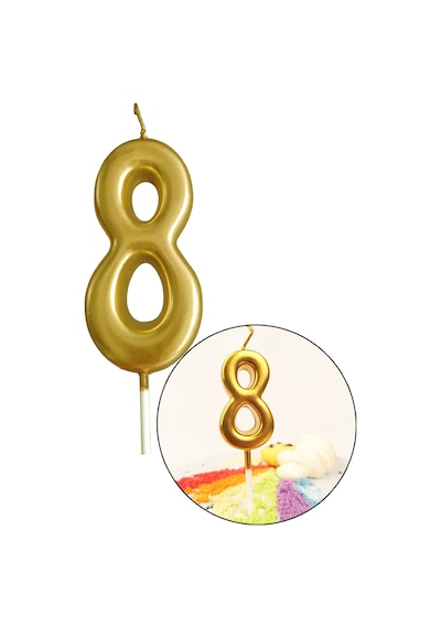 8 Yaş Gold Rakam Mum, Parlak Altın Rengi Doğum Günü Mumu Sarı Yaldızlı Pasta Mumu