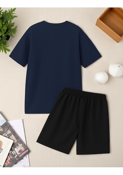 Uyguntarz Unisex Boğa Baskılı Tasarım Şort Takım Lacivert