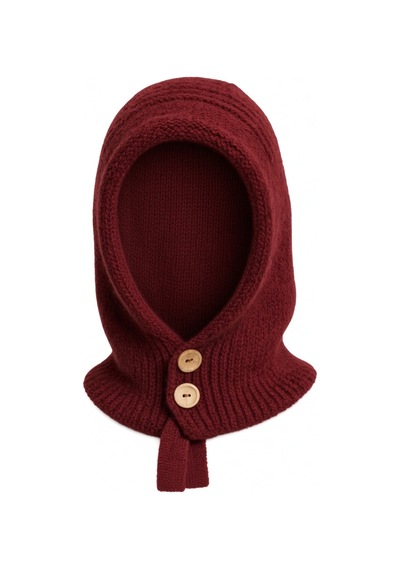 Givoria Kadın Bordo Düğmeli Yün Örgü Balaclava Bere Kapüşonlu Boyunluk Kadın Şapka Bordo Bordo