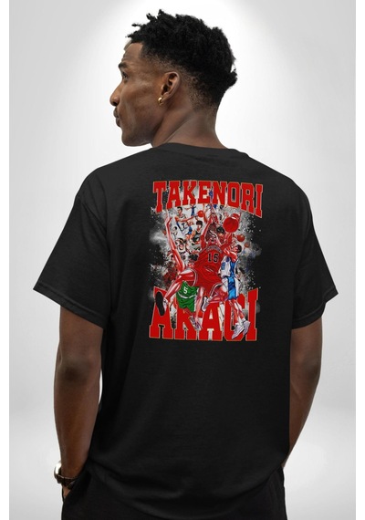 Basketbol Akagi Takenori Anime Slam Dunk Karakter Pamuklu Unisex Oversize Sırt Dijital Baskılı Siyah T-shirt Siyah