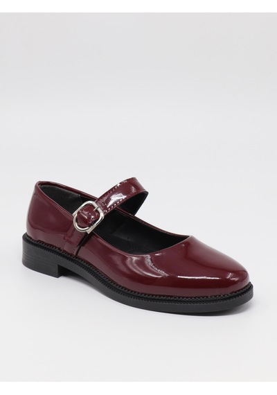 Nesilshoes Nesil Shoes Süha 250 Bordo Rugan Tokalı Balerin Kadın Babet