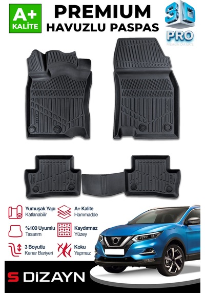 S-dizayn Nissan Qashqai 3d Pro Havuzlu Paspas 2013-2021 A+ Kalite