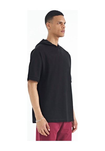 Tommy Life T11er-88179 Erkek Kapüşonlu Kol Etiket Detaylı Oversize T-shirt T11ER-88179-R1534