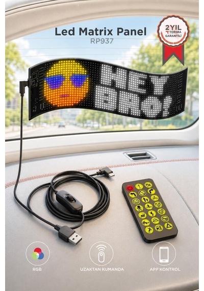 Delux Serisi Dekor Masa Araç Led Matrix Panel 9x37cm Rp937 Siyah