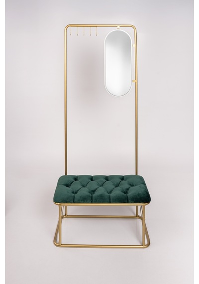 Aynalı Askılık Portmanto Ayakkabılık Kapı Girişi Vestiyer Ayakkabılık Puf Bench Gold