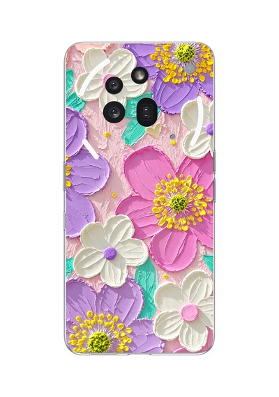 Nothing Phone 3a Pro Uyumlu Mor Ve Pembe Papatya Baskılı Silikon Kılıf