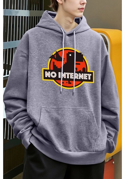 Startmore Tarzsokak İnternet Yok Dinozor Baskılar Kapüşonlular Erkekler Günlük Giyim Moda Y2k Hoody Sonbahar Pola Gri