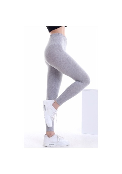 Self Clothing Kadın Flamlı Gri Penye Kumaş Tayt Yüksek Bel Slf1292Gri