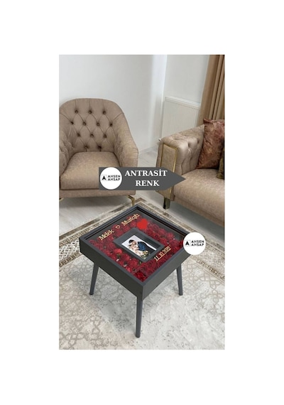 Ahsen Ahşap Fotoğraflı Anı Sehpası Antrasit3