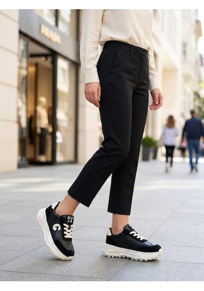 Guja 318-4 Kadın Kalın Taban Bağcıklı Sneaker Ayakkabı Siyah
