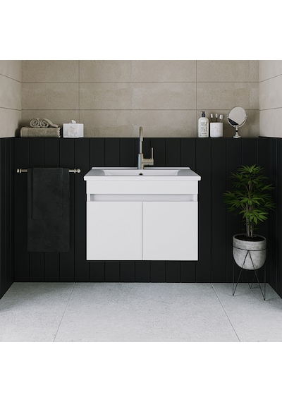 Banos Ld3 Ayaksız 2 Kapaklı Lavabolu Beyaz 65 Cm Banyo Dolabı Beyaz