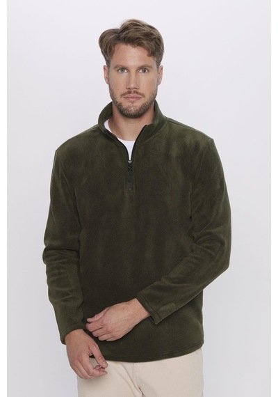 Tudors Erkek Standart Fit Rahat Kesim Tüylenme Yapmayan Soğuk Geçirmez Haki Dik Yaka Polar Sweatshirt-31982-haki Haki