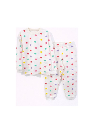 Mini Stella Kids Renkli Puantiyeli Kız Çocuk Pijama Takımı Beyaz