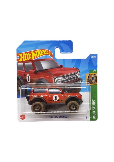 - 21 Ford Bronco - Mud Studs 1/5 - Hcw91 - Short Card - Arazi Aracı - Kırmızı - Mattel 2022 Açık Bej