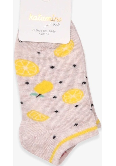 Katamino Breeze Kız Çocuk Patik Çorap Limon Desenli Bej (1-2-7-8 Yaş)