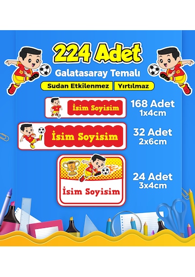 Galatasaray Futbol Temalı Okul Kreş Kişiye Özel İsim Etiket Seti - Model 285 Çok Renkli