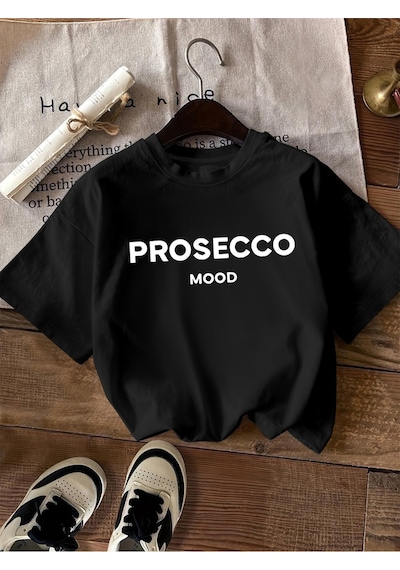 Uyguntarz Unisex Prosecco Baskılı Tasarım Tshirt Siyah