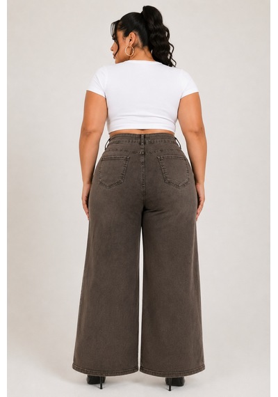 Zanessi Büyük Beden Denim Taşlı Yüksek Bel Ön Cep Detaylı Taşlı Bol Paça Kadın Pantolon Kahverengi Zanessi Büyük Beden Denim Taşlı Yüksek Bel Ön Cep Detaylı Taşlı Bol Paça Kadın Pantolon Kahverengi