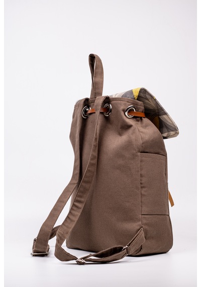 Fabric Craft Bag Sırt Çantası Duck Kumaş Kapaklı 38x40 Cm Kahverengi