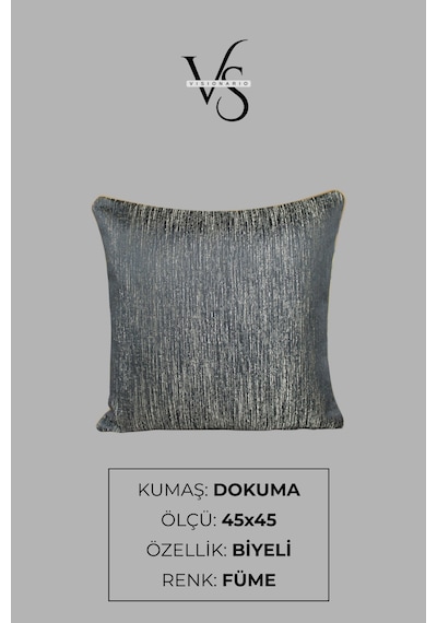 Kırlent Kılıfı Çizgili Desenli Jakarlı Dokuma Kumaş 2'li 45x45 Ve 35x50 Çift Taraflı Biyeli Füme
