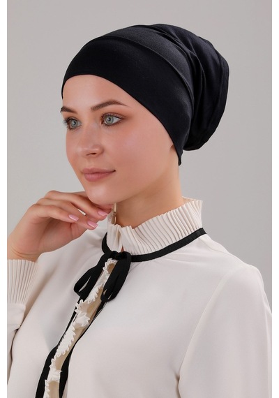 Melodi Scarf Tesettür Hazır Pratik Geçme Boru Bone Siyah Siyah