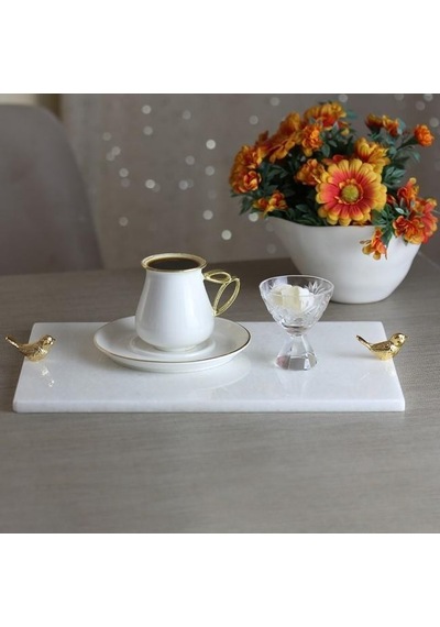 Akayev Mermer Beyaz 30x20 Cm Altın Kuş Sunum Tabağı Çok Renkli