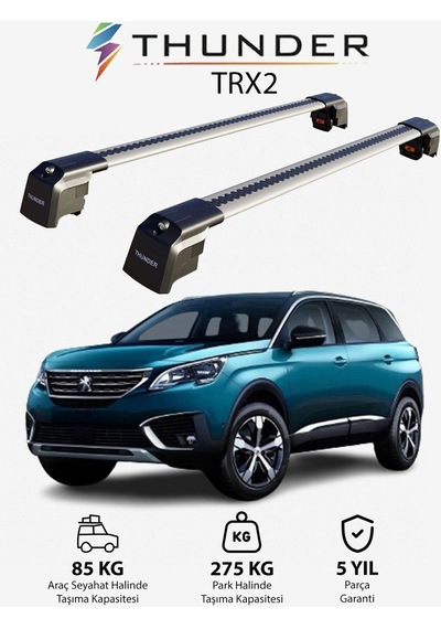 Peugeot 5008 2017-sonrası Trx2 Thunder Carrier Kilitli Ara Atkı Taşıyıcı Tavan Barı Siyah