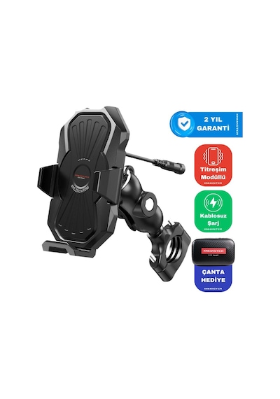 Knmaster Tt-880 Wu Kablosuz Şarjlı Titreşim Önleyicili Motosiklet Telefon Tutucu Gri