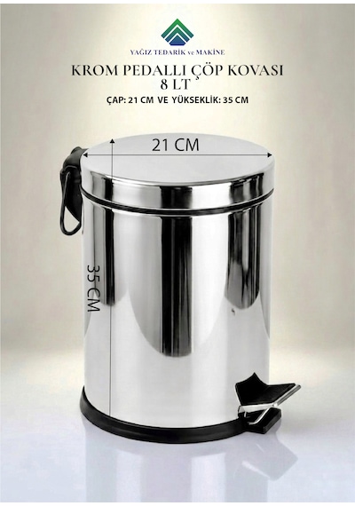 Krom Pedallı Çöp Kovası- 8 Lt 1 Adet Gümüş
