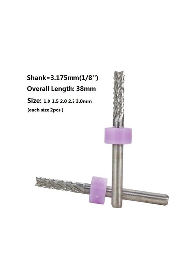 Pcb Karbür Freze Kesici 1.0-3.0mm 10lu Set 3.175mm Shank