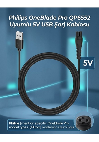 My Polo Tıme Philips Oneblade Pro Qp6552 Uyumlu 5v Usb Şarj Kablosu
