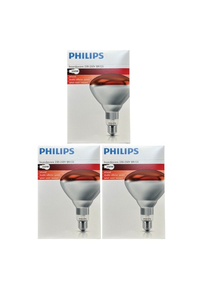 3 Adet Philips 250w Kızılötesi İnfrared Isıtıcılı Hayvan Isıtma Ve Fizik Lambası Kırmızı Işık E27 Kalın Duy